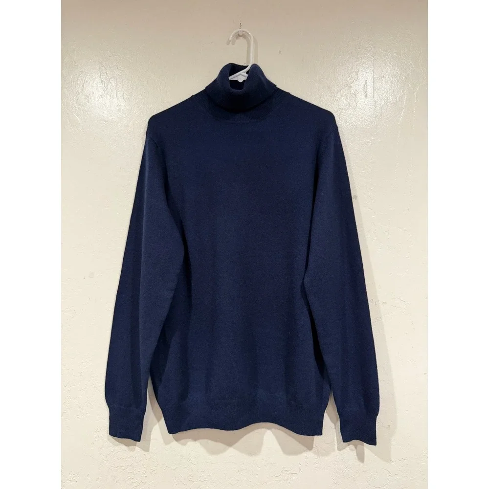 Brodie Cashmere Mens Navy Blue Merino Wool Cashmere Turtleneck Sweater Size M